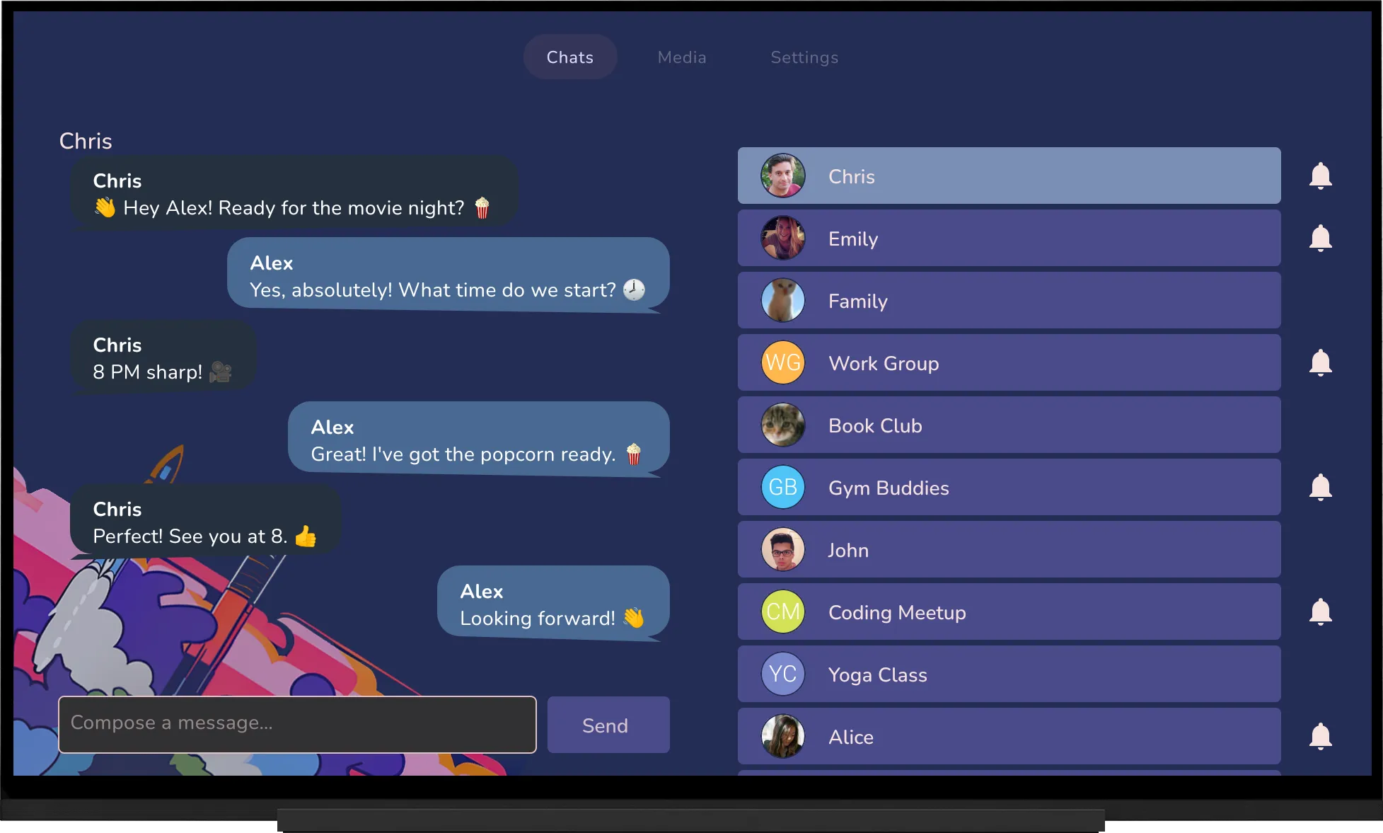 Une conversation Telegram affichée sur TV dans Tevegram